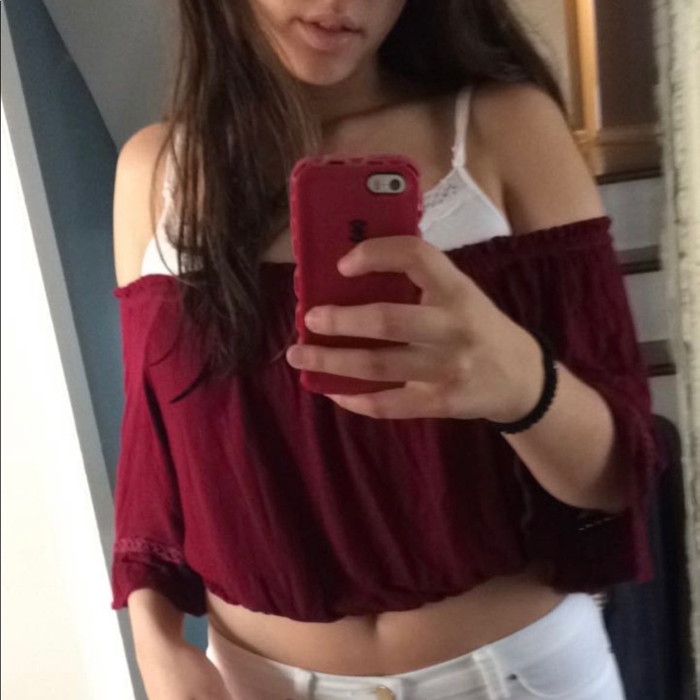 Off-The-Shoulder Burgundy Red Detailed Top from Emma & Sam